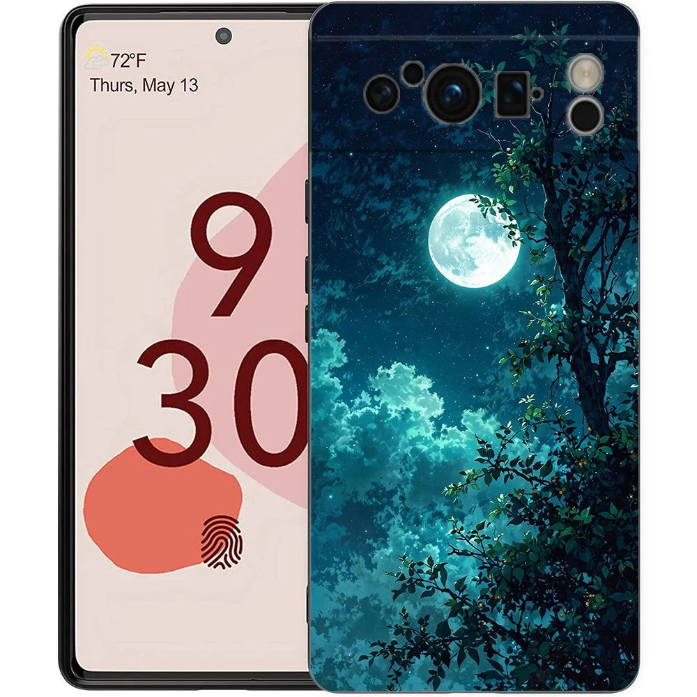 Moon On The Branch Phone Case For Google Pixel 9 8 9A 8A 7 7A 6 Pro XL 6A 5G Black Soft Back Luxury TPU Cover