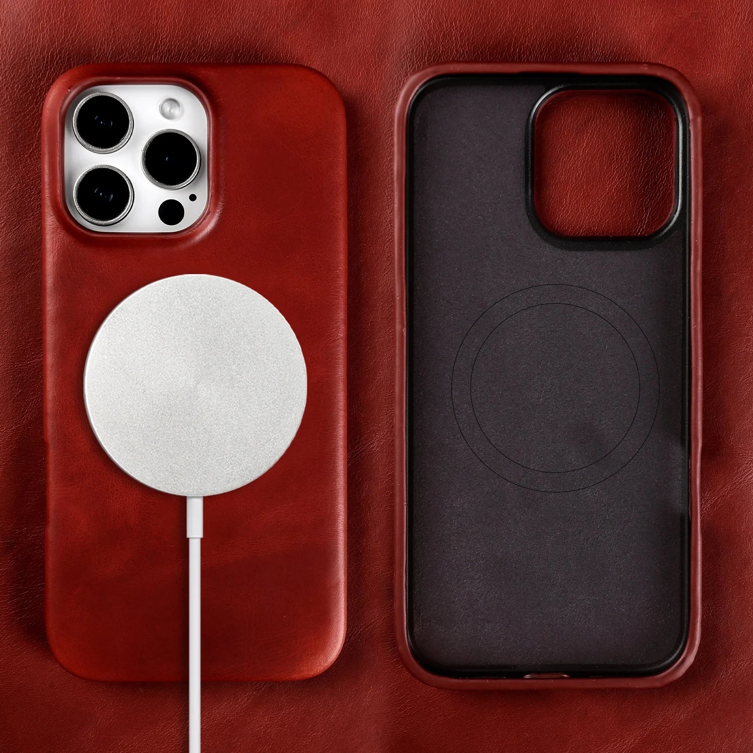 Vintage Full Wrapped Genuine Leather Case For Iphone 16 Pro Max 15 14 13 12 11 Business Oil Wax Magnetic Magsafe Phone Cover