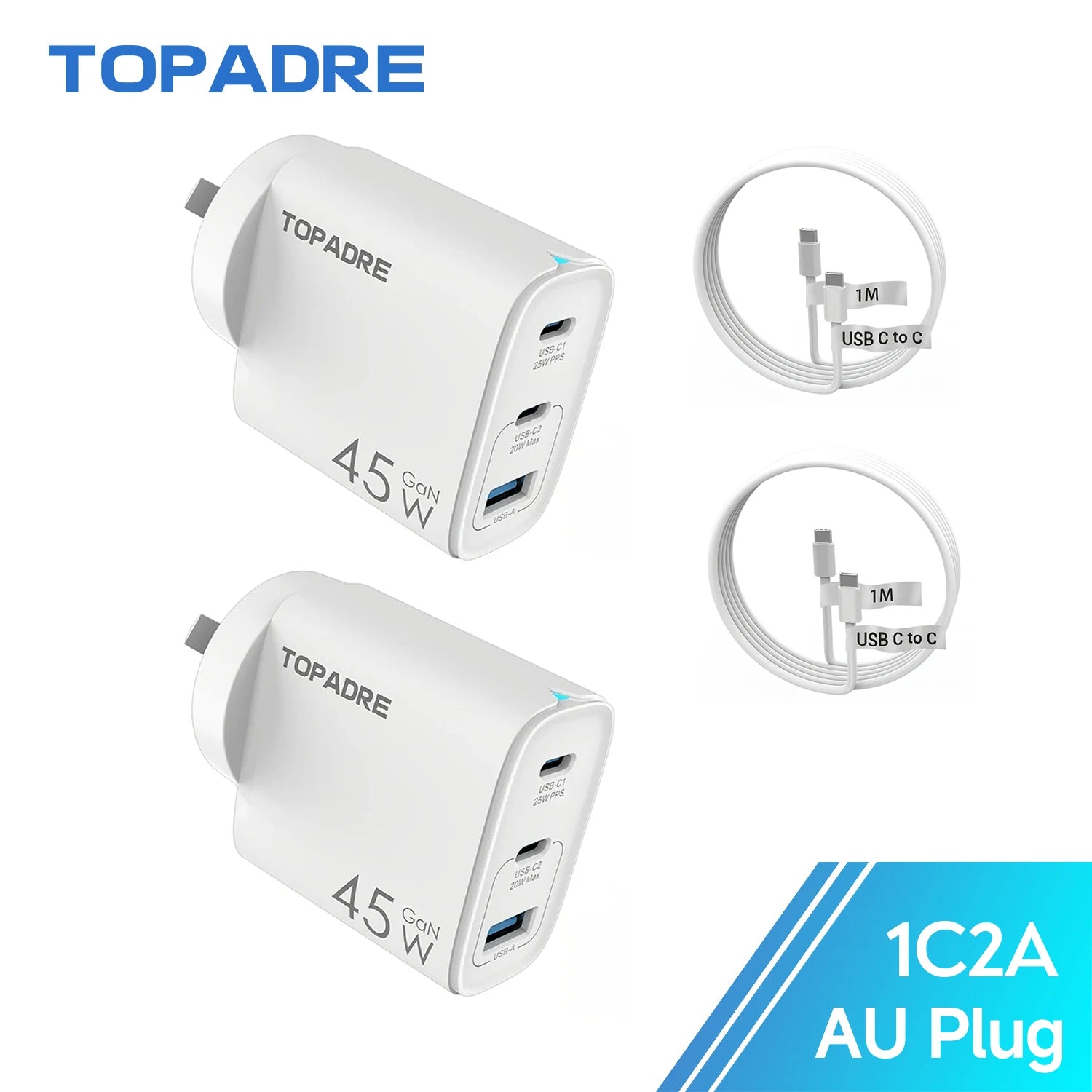 2-Packs 3in1 45W USB Charger Fast Charge QC 3.0 Wall Charging For iPhone Samsung Xiaomi Mobile EU US AU  Plug Adapter Travel
