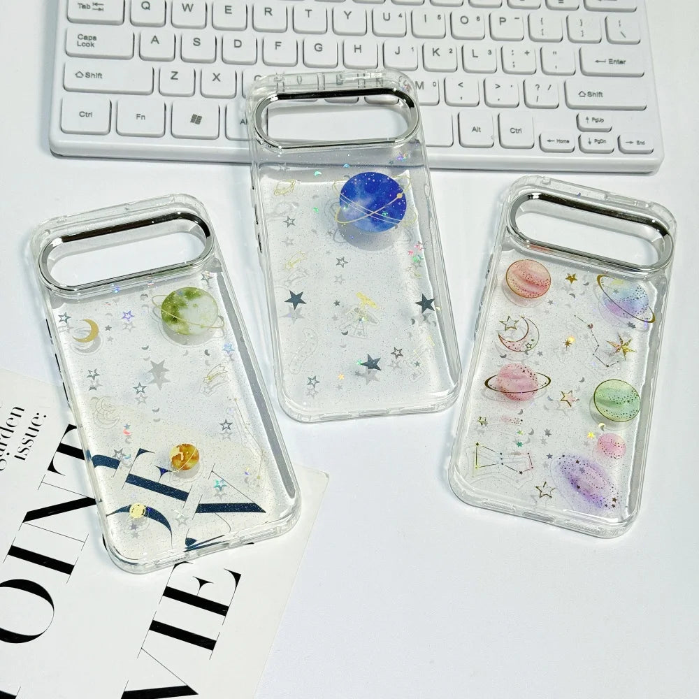 Glitter Star Planet TPU Cases For Google Pixel 10 Pro XL 9A 8A Pro Transparent PC Drop Glue Cover for Google Pixel 10 9 Pro XL