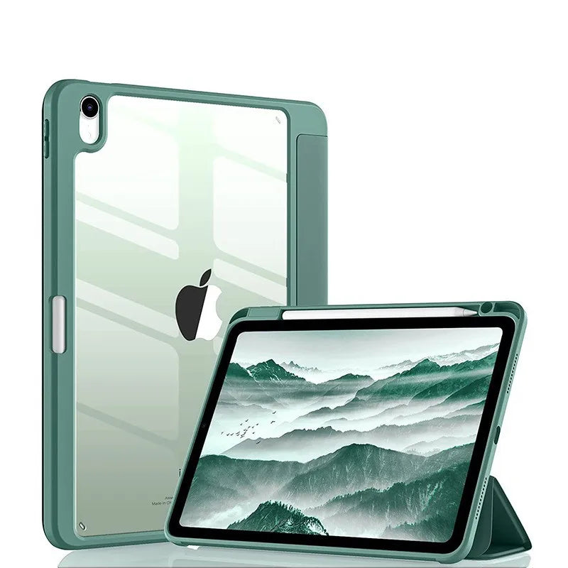 Solid Color Tablet Case for IPad (A16) 11inch 2025 10th 10.9Inch Clear Back TPU Shockproof Protector Cover with Pencil Holder