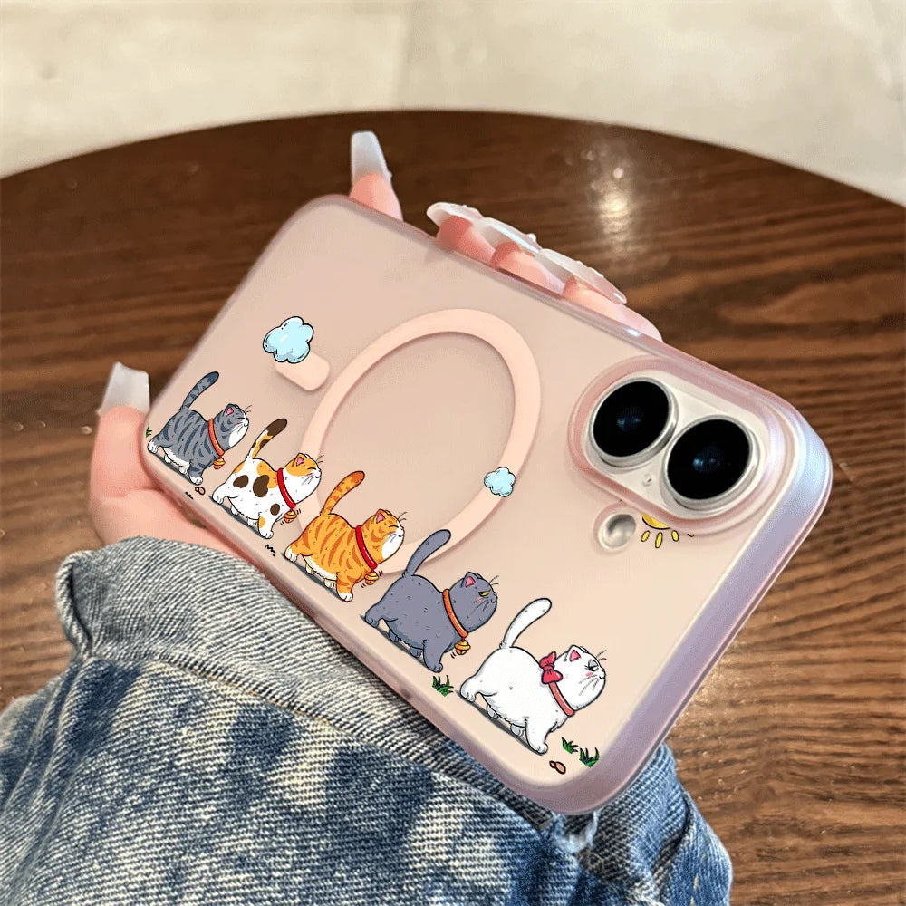 Hanging Cat Cloud Sun Print Magnetic Phone Case For Magesafe iPhone 17 13 14 16 15 12 Pro Max 17 Air Wireless Charging TPU Cover