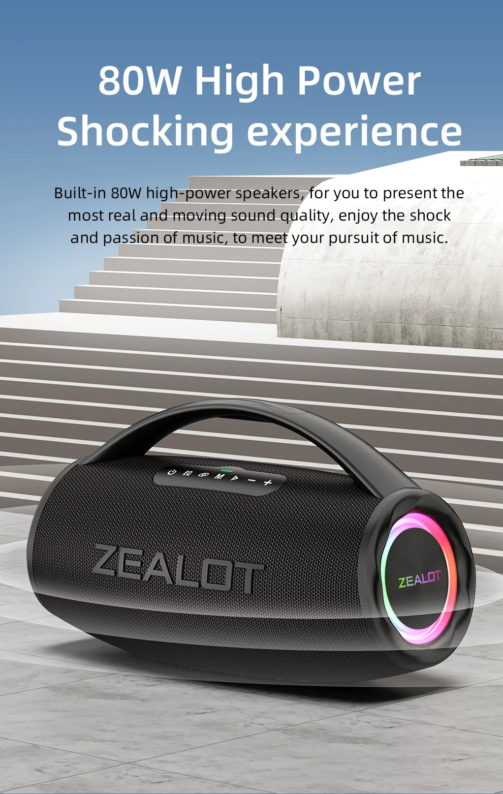 US-S97 80W high power Portable bluetooth speaker RGB colorful light waterproof wireless subwoofer 360 stereo surround TWS FM
