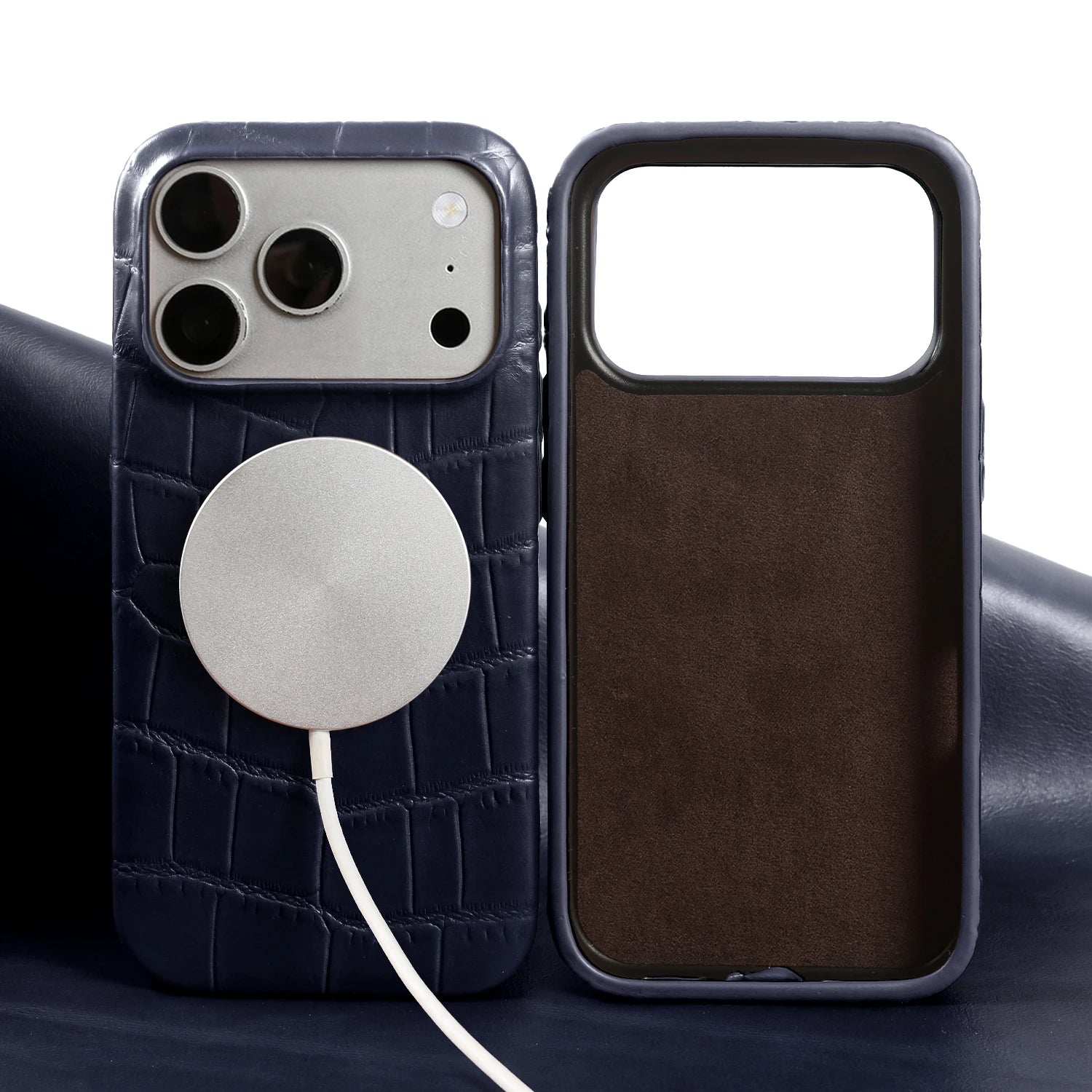 Crocodile Pattern Genuine Leather Phone Case Magnetic Charging Cover For iphone 17 Pro Max iphone Air 16 15 14 Cowhide BackShell