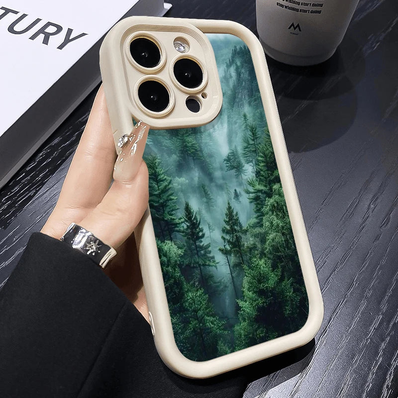 Forest In The Mist Scenery Pattern Phone Case For Samsung Galaxy S25 S24 S23 S22 S21 Ultra Plus S20 FE A15 A35 A54 A55 Cover