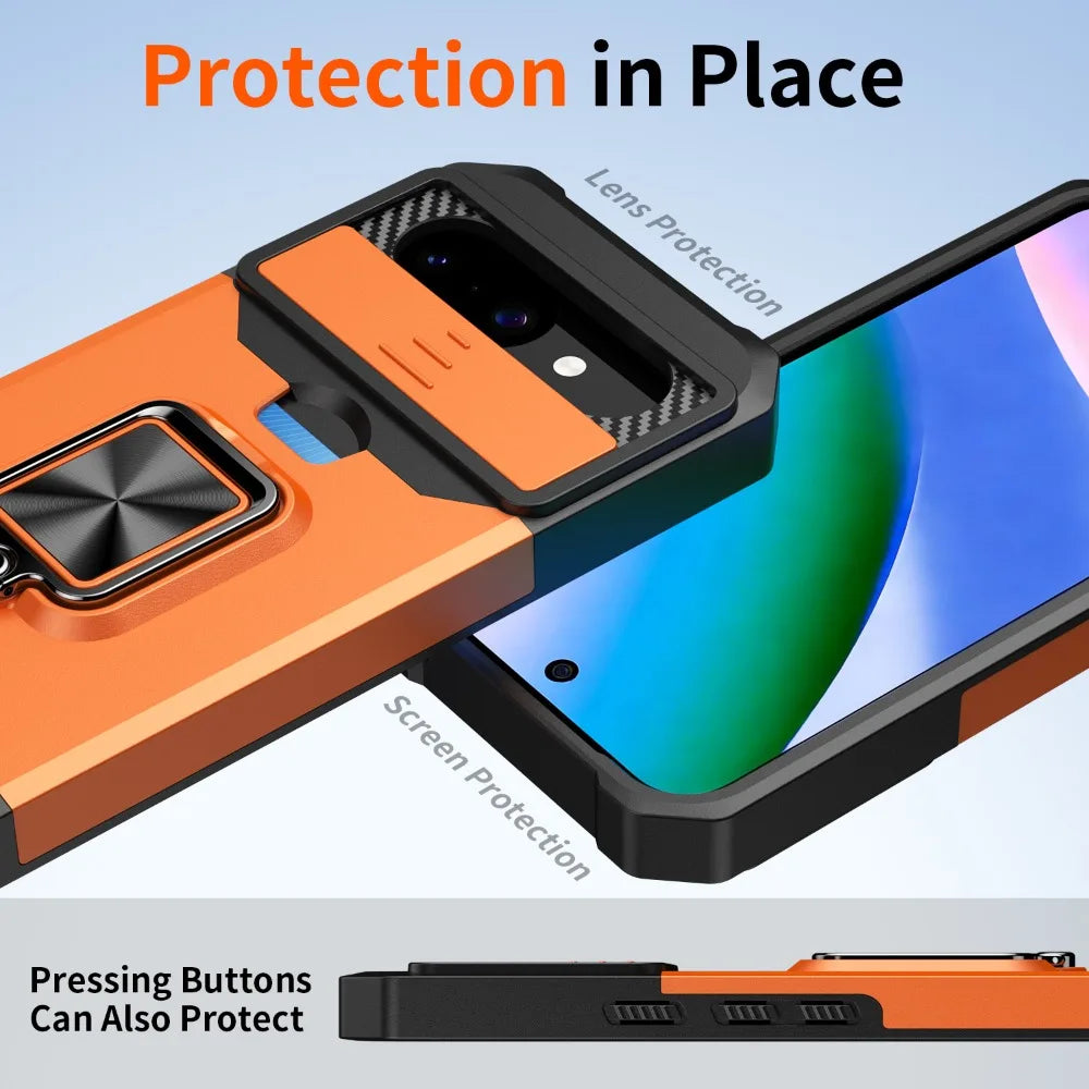 Card Slot Wallet Ring Holder Case For Google Pixel 10 9 Pro XL 8 7 6 Pro 10A 9A 7A 8A 6A Slide Camera Protect Armor Bumper Cover
