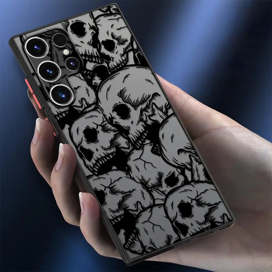 Phone Case for Samsung Galaxy S25 S24 Ultra S22 S21 S20 S10 Plus S23 FE S20FE Matte Cover Shell Four Spooky Skull Patterns Black