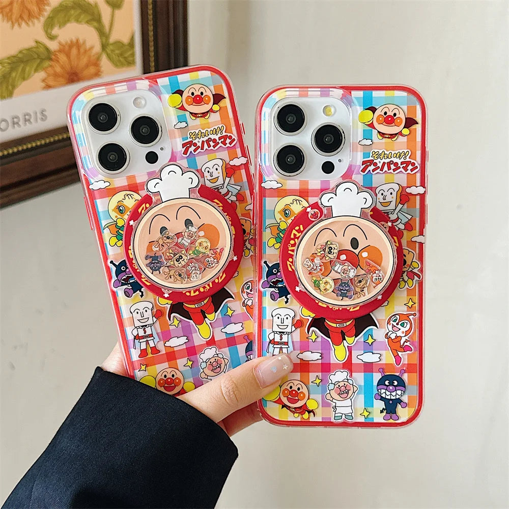 Anime cartoon bread superhero phone case, suitable for iPhone 13, 14, 15, 16 Pro Max Fundas, with stand and shock-absorbing prot