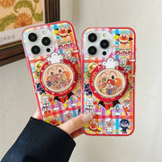 Anime cartoon bread superhero phone case, suitable for iPhone 13, 14, 15, 16 Pro Max Fundas, with stand and shock-absorbing prot