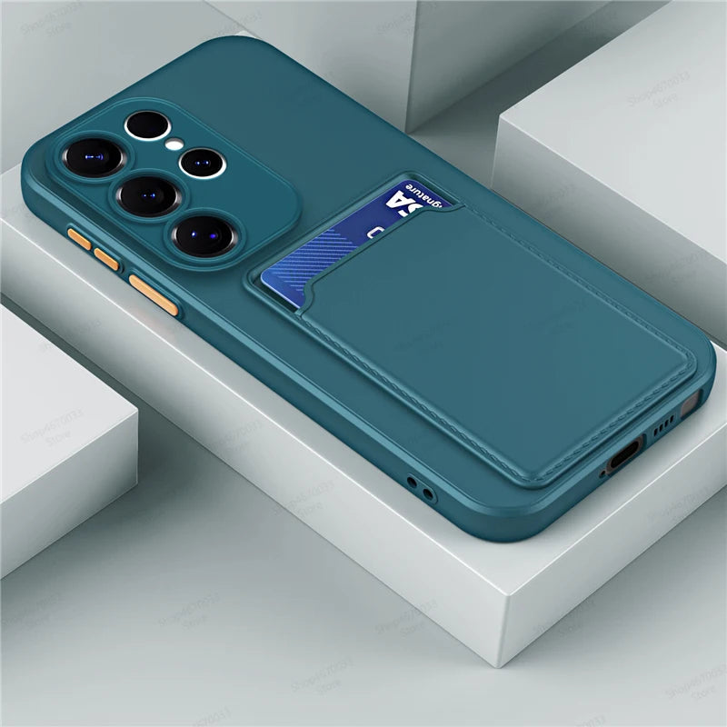 Liquid Silicone Case For Samsung Galaxy S26 S25 S24 S23 S22 S21 Ultra Plus FE Edge Card Holder Case For Samsung A57 A56 A55 A54