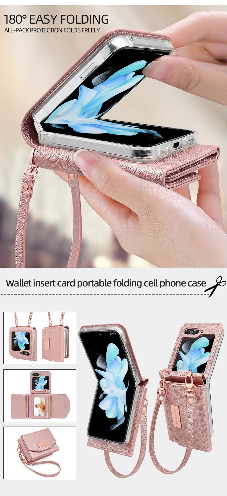 Girls Hand Strap Wallet Leather Phone Case Fit For Samsung Galaxy Z Flip 8 Flip7 6 5 4 3 5g Flip5 Flip4 Flip3 Holder Phone Cover