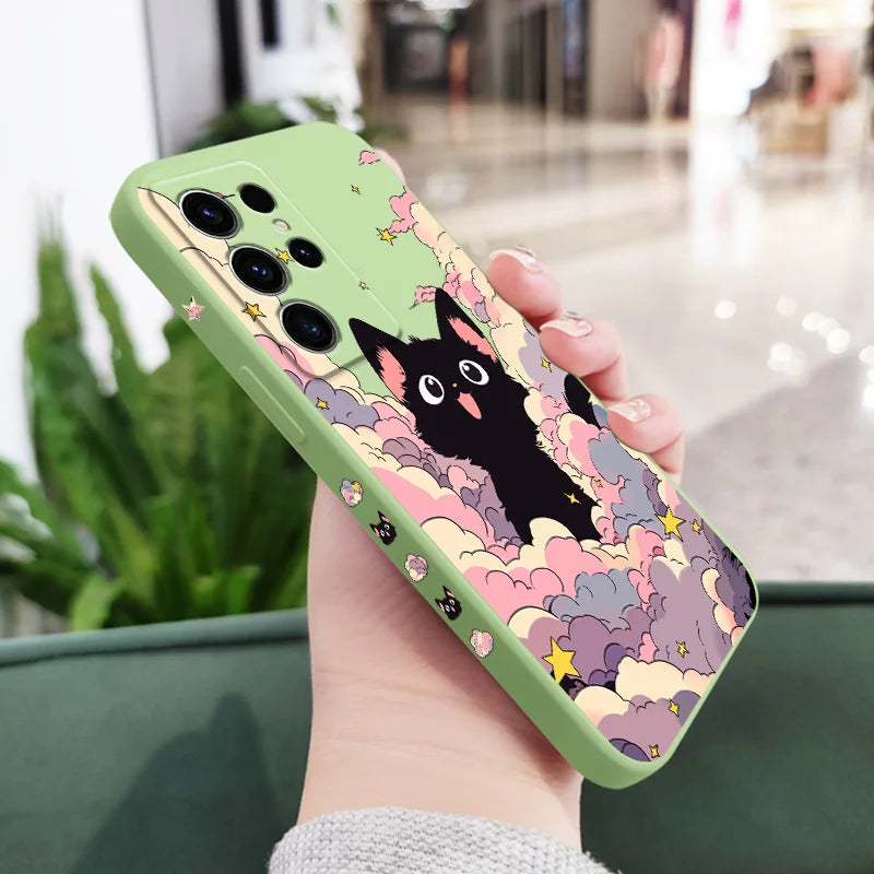 Cloud Colorful Cat Phone Case For Samsung Galaxy S25 S24 S23 S22 S21 S20 S10 S10E Ultra Plus FE Note 20 Ultra 10 Plus Cover