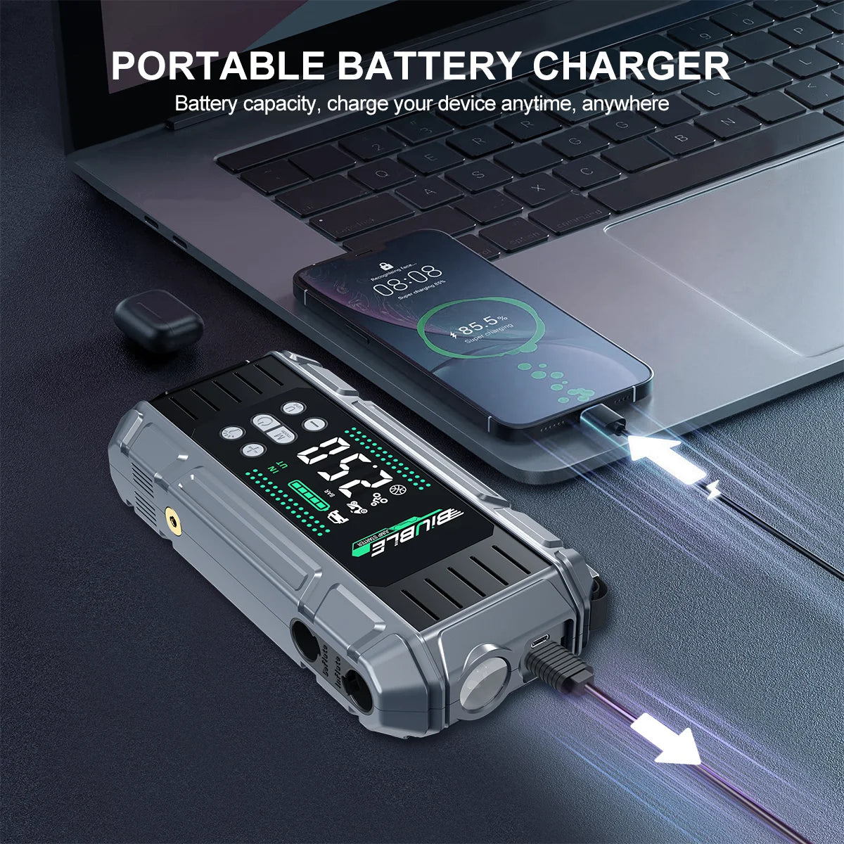 1500A peak Car Jump Starter 26800mAh Power Bank Portable Air Compressor 12V Starting Device for Car Battery Emergency Starter