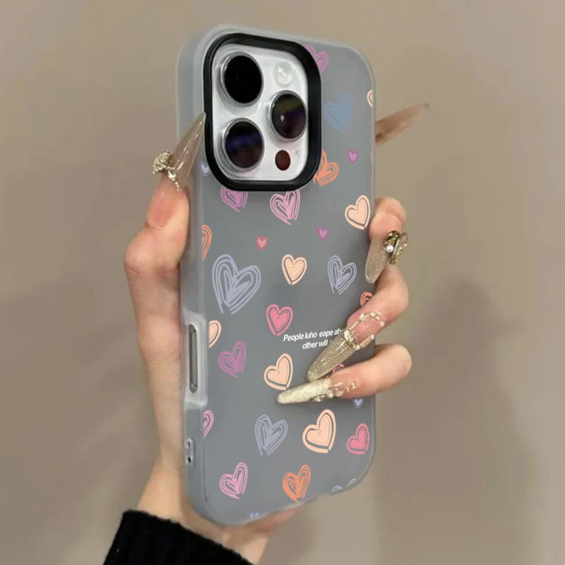 Cute Small Love Heart Design Candy Color Phone Case For iPhone 17 16 15 14 13 12 Pro Max 11 16 7 8 Plus 16E 17Air X XS XR Cover