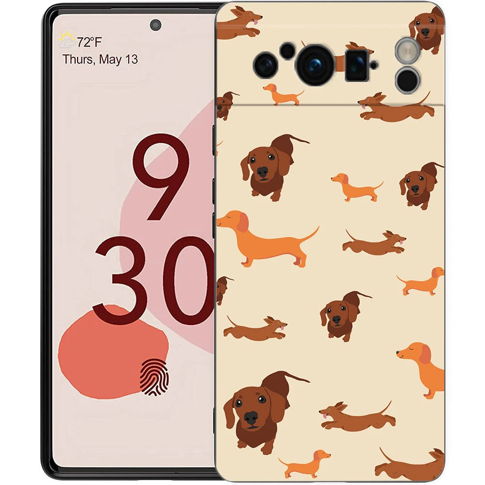 Cute Dachshund Bulldog Phone Case For Google Pixel 10A 10 9 8 7 6 Pro XL 9A 8A 6A 7A 5G Soft Shockproof TPU Black Cover