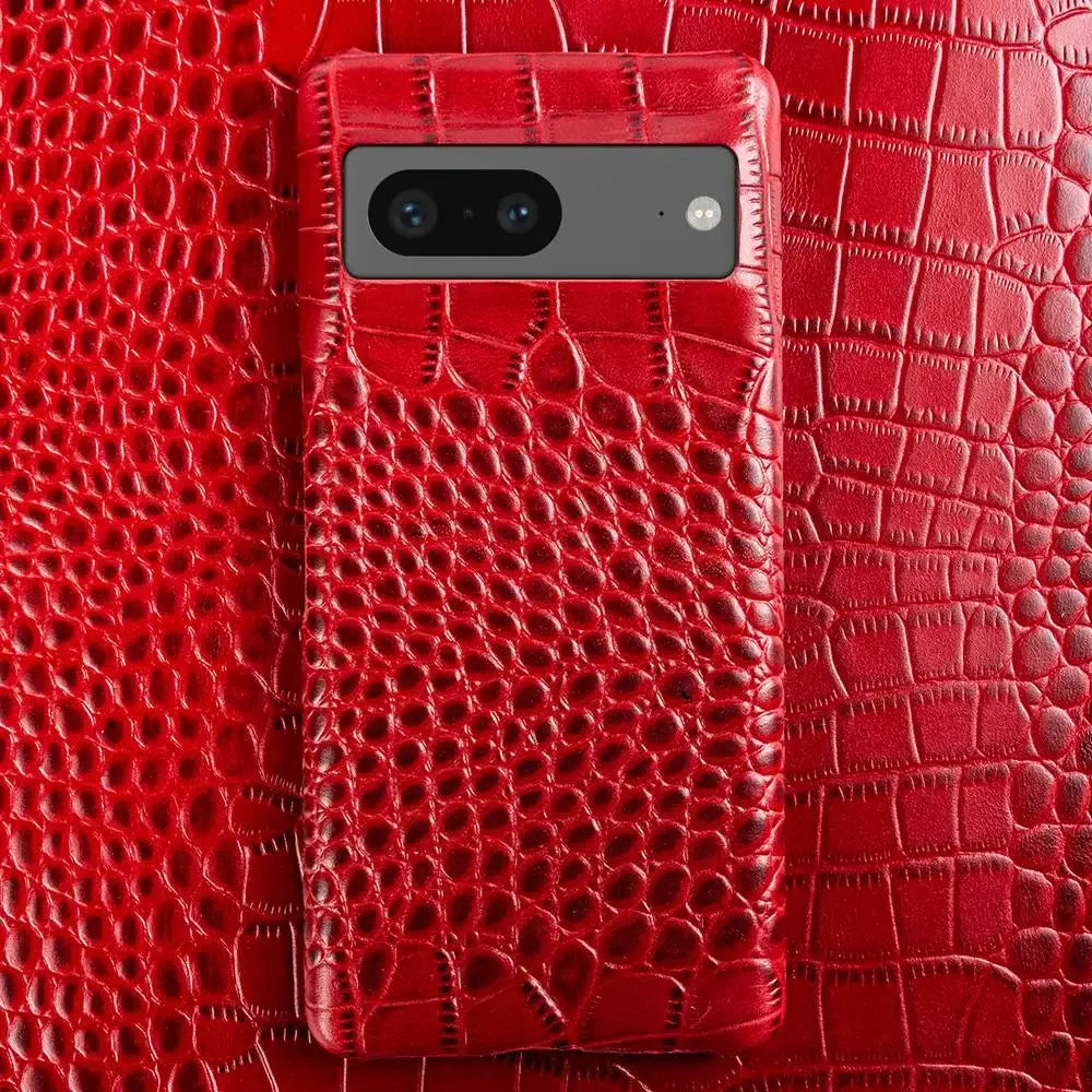 For Google Pixel 7 Pro Case Crocodile Grain Genuine Leather Phone Cover Pixel 10 6Pro 5A Capa Protective Etui Back Carcasa Shell