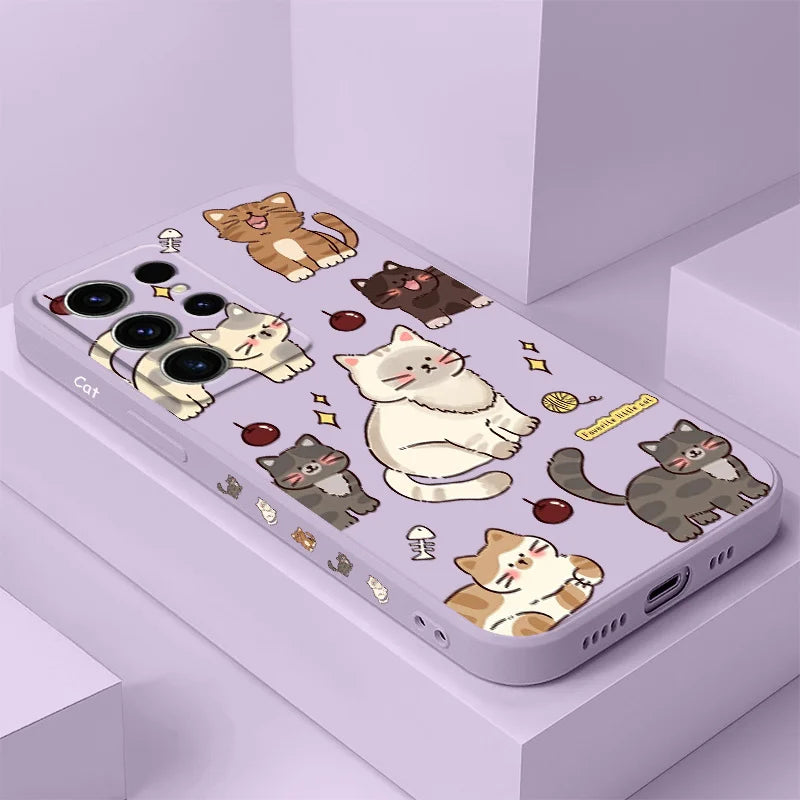 Cute Cat Phone Case For Samsung Galaxy S25 S24 S23 S22 S21 S20 S10 S10E Ultra Plus FE Note 20 Ultra 10 Plus Cover