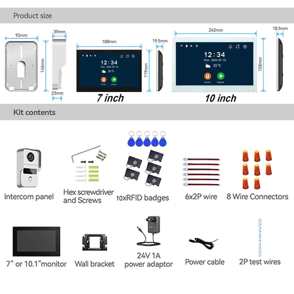 1080P Tuya Smart Doorbell Camera Home Video Intercom 5G Wifi 2 Wires 7/10 Inch Wireless Video Doorphone System 5-in-1 NFC Unlock