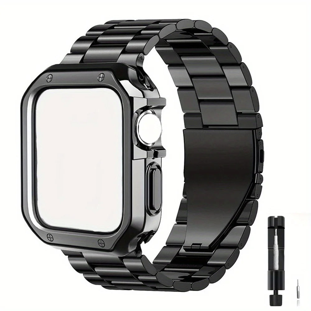 Stainless Steel Watch Strap For Apple Watch Band 49mm 46mm 44 45 41 40mm Metal Band For iwatch Series 10 9 8 7 6 Shockproof Case