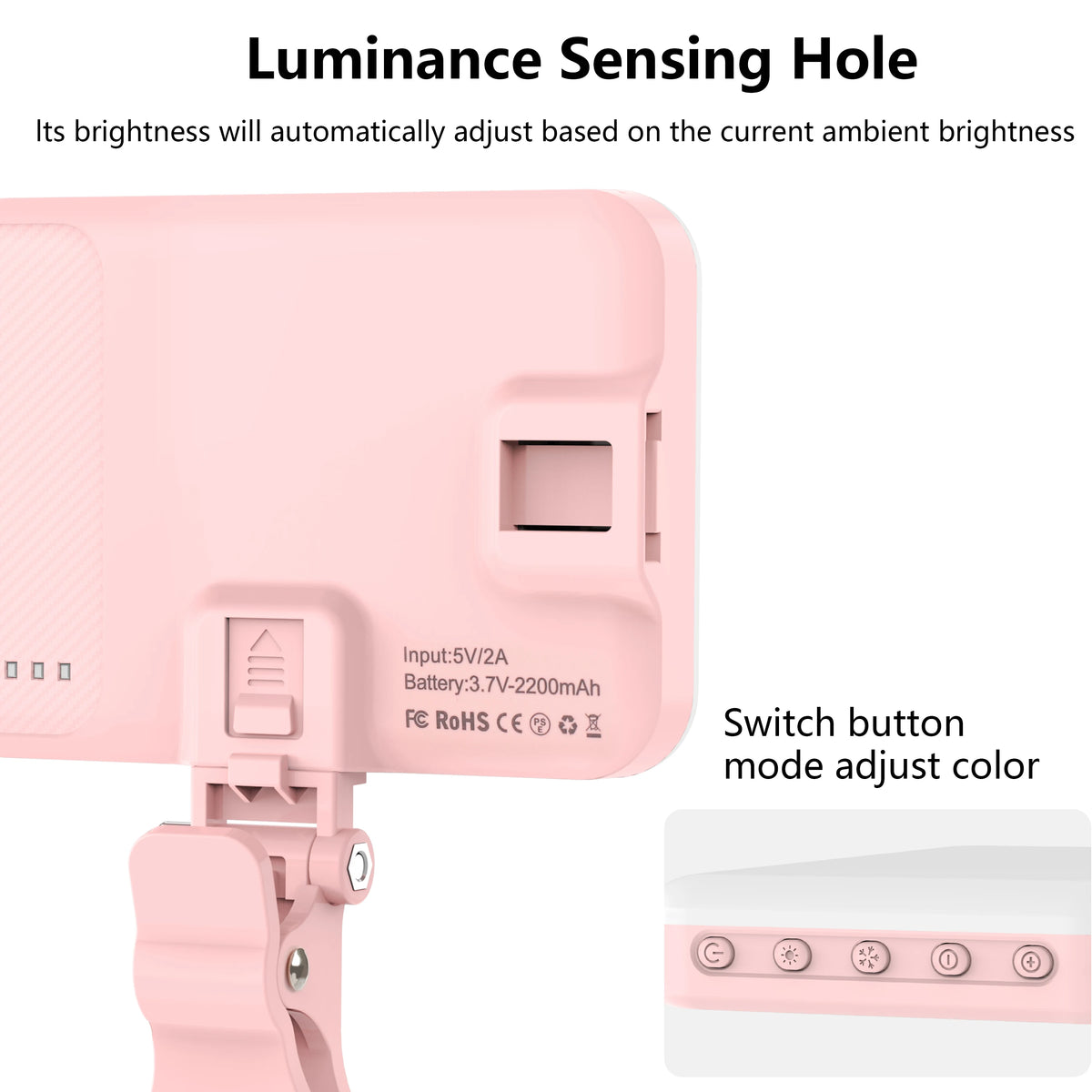 LED Selfie Light 60 High Power Rechargeable Clip Fill Video Light  for Phone iPad with Front & Back Clip Adjusted 3 Light Modes