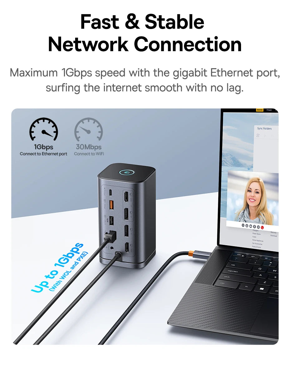 Baseus USB C Hub to DP 4K@60Hz HDMI DisplayPort 11-IN-1 Docking Station Triple Display RJ45 PD 100W For Window Mac USB 3.1 HUB