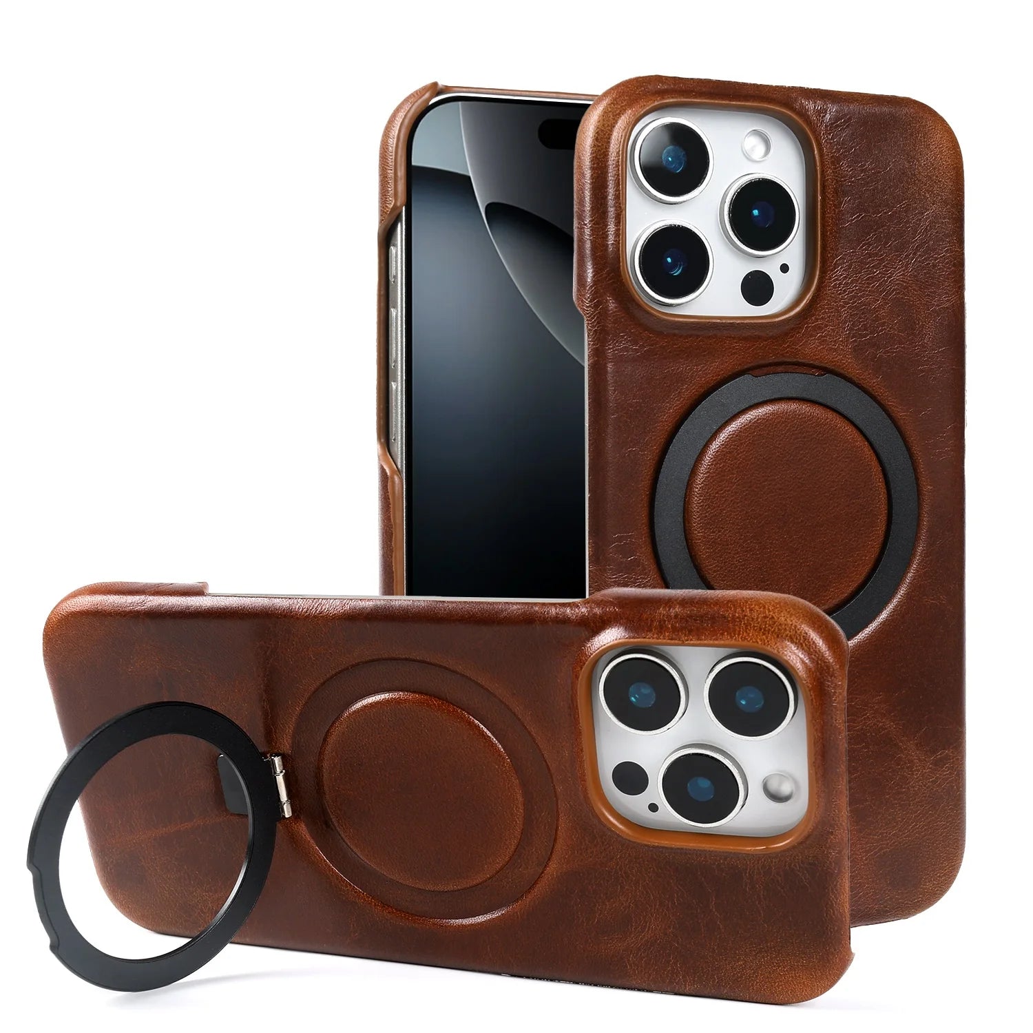 Foldable Bracket Stand Genuine Leather Phone Case For Samsung Galaxy S25FE S24 S23 S22 S21 S20 Kickstand Protective Back Shell