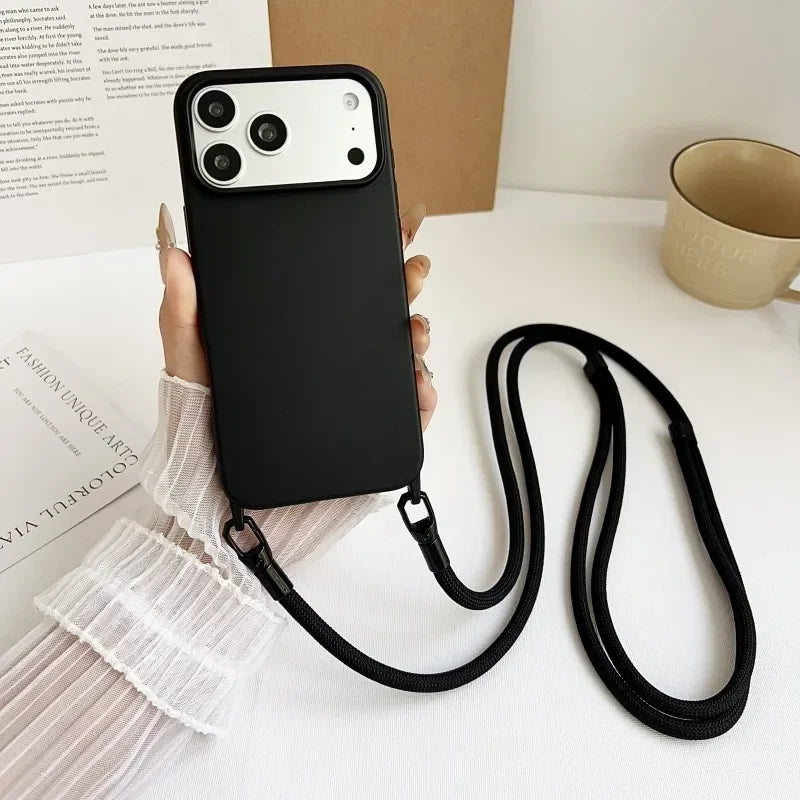 Official Lanyard Case For iPhone 17 Pro Max 14 12 11 13 15 16 Plus 17 Air Shockproof Candy Crossbody Neck Cord Strap Soft Cover