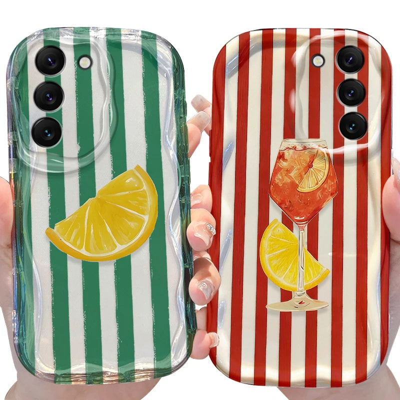 Striped Cocktail Phone Case for Samsung Galaxy S26 S25 S24 Plus S23 Ultra S22 S21 S20 FE A73 A71 4G A57 A56 A55 A54 5G A53 Cover