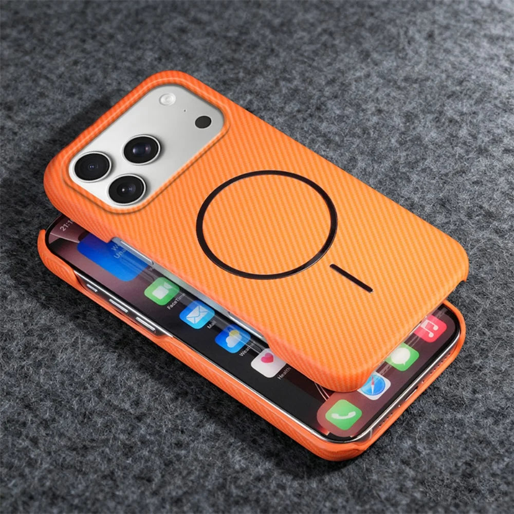 For Magsafe Half Border Carbon Fiber Kevlar Magnetic Phone Case For iPhone 17 Air 16 15 14 13 Plus Pro Max Fashion Texture Cover
