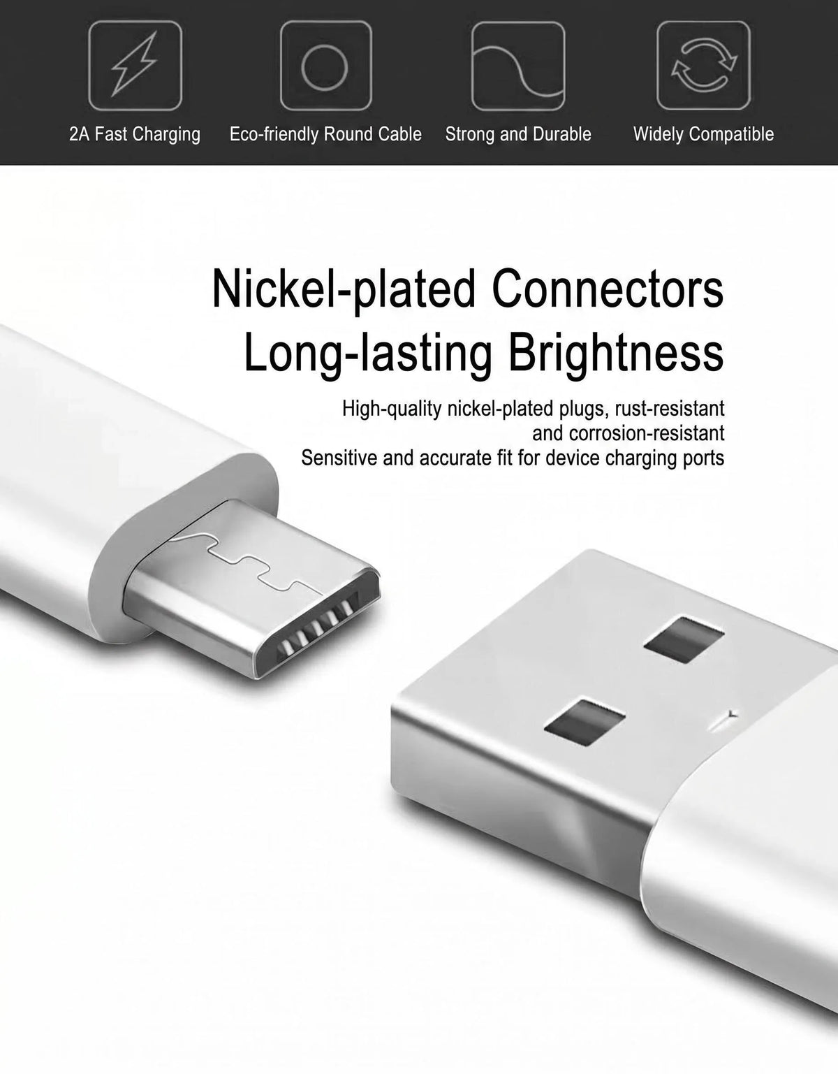 FINEKEEP 1M/2M/3M Thickened Micro USB A Cable Fast Charging & Data Sync Cord for Android Phones Security Cameras Tablets