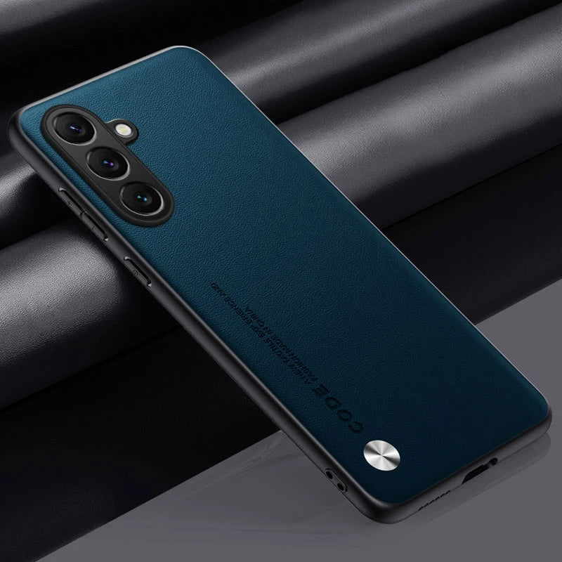 For Samsung S25 Edge S24 S23 S22 S21 S20 FE Plus Note 20 Ultra Plain PU Leather Silicone Protection Cover Shockproof Hard Bumper