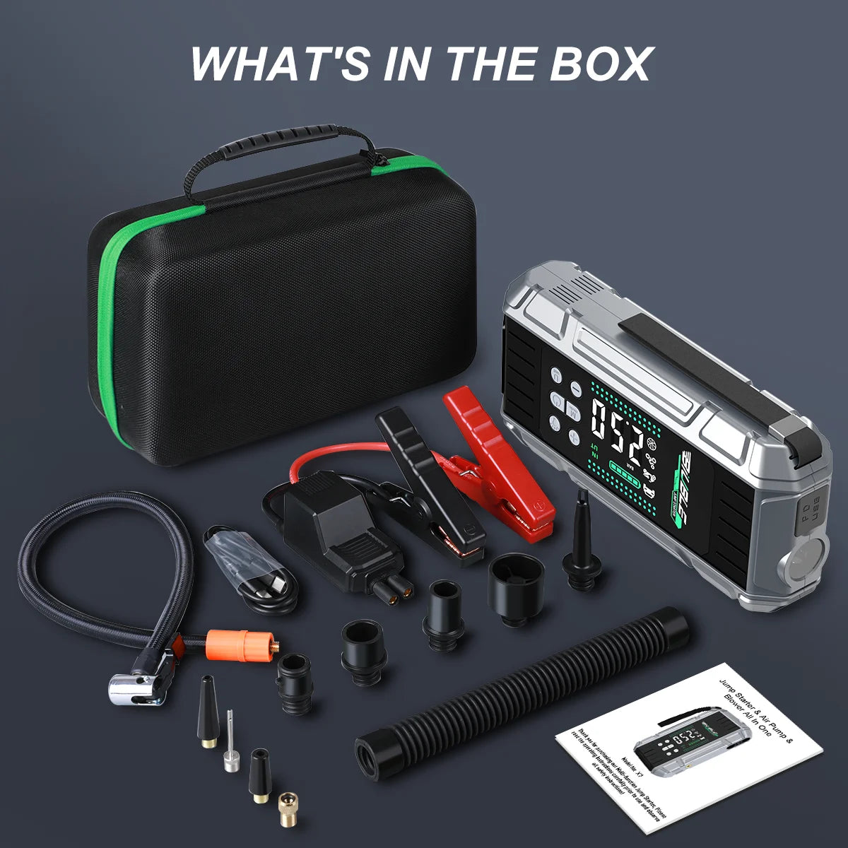 1500A peak Car Jump Starter 26800mAh Power Bank Portable Air Compressor 12V Starting Device for Car Battery Emergency Starter