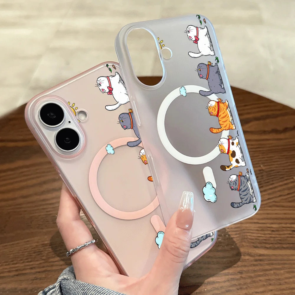 Hanging Cat Cloud Sun Print Magnetic Phone Case For Magesafe iPhone 17 13 14 16 15 12 Pro Max 17 Air Wireless Charging TPU Cover