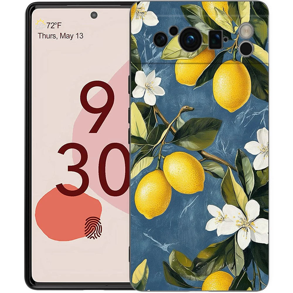 Summer Fruits Lemon Print Phone Case For Google Pixel 10 9 8 7 Pro 9A 8A 7A 6A 6 Pro XL Soft TPU Bumper Black Cover
