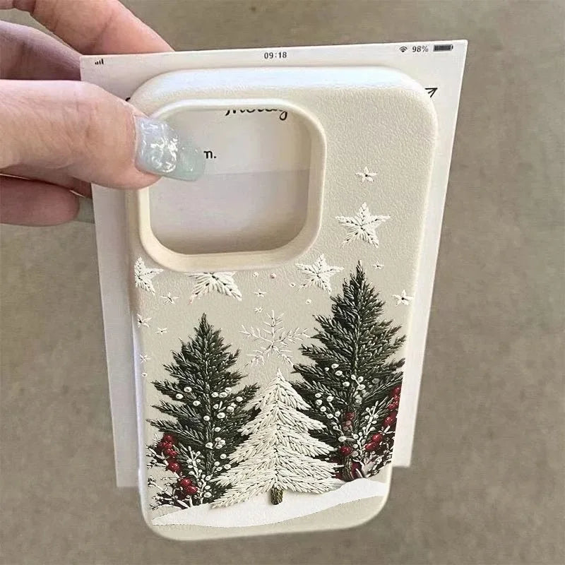 Christmas Tree Design Lychee Texture Phone Case For iPhone 17 16 15 14 13 12 11 Pro Max 17 Air 15 14 Plus X XS XR 16E Soft Cover