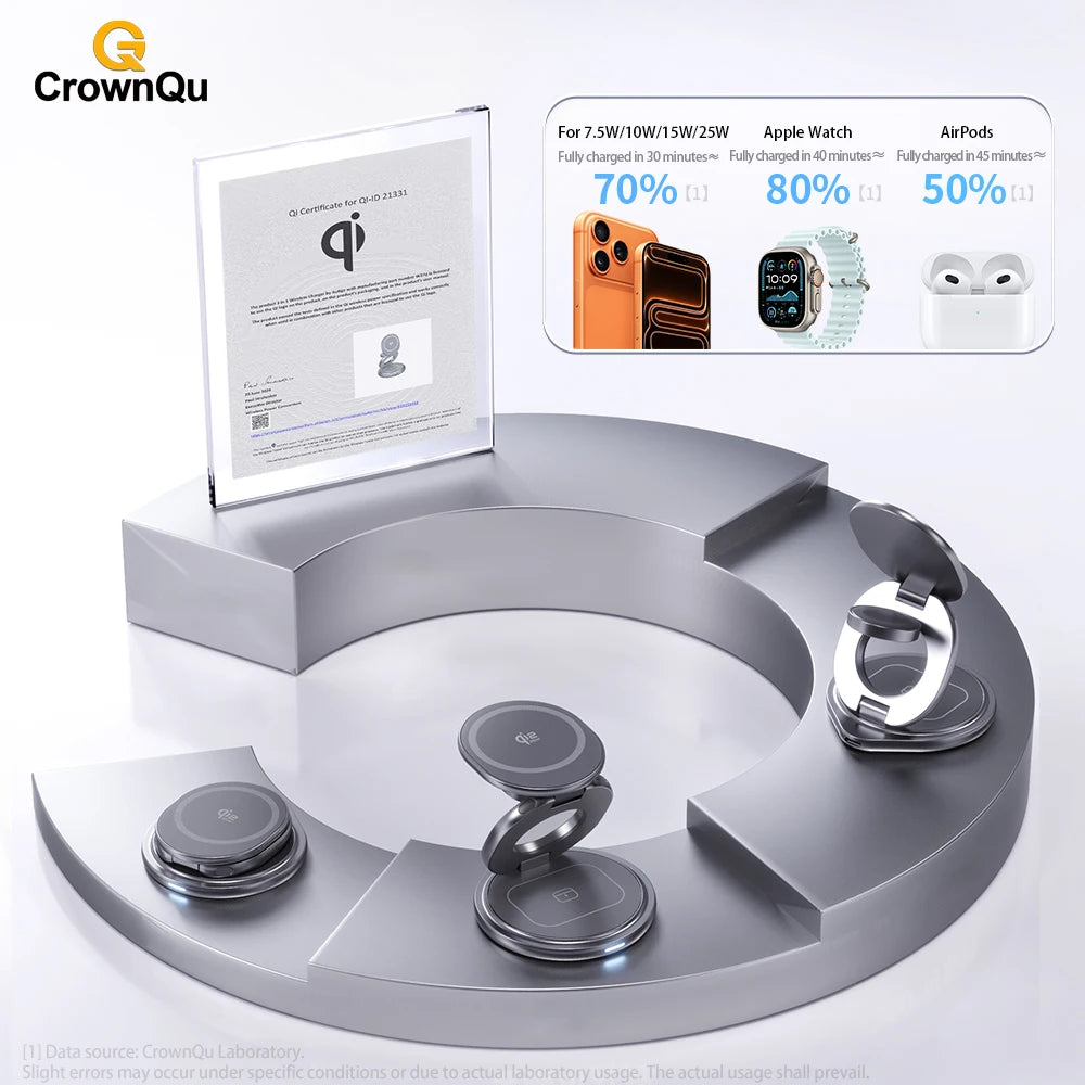 Qi2.2 25W Metal Wireless Charger Protable Fast Charging Station Stand 360° Rotation for iPhone 17 16 15 14 Pro Max Watch Airpods