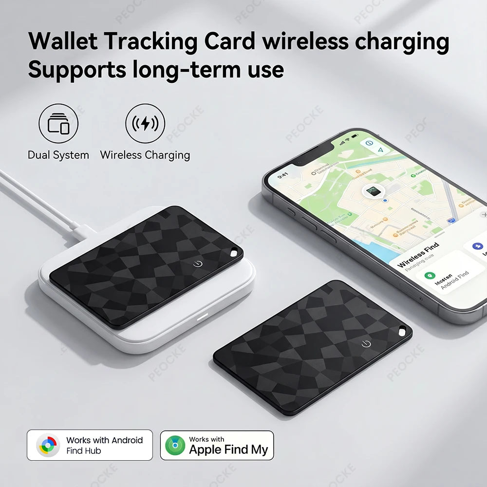 Smart Wallet Tracker Card Rechargeable Dual System Item Finder Tracker Compatible With Apple Find My & Android Google Find Hub