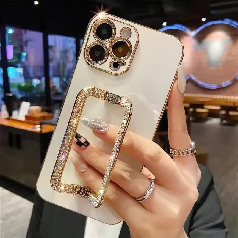 Glitter Diamond Bracket Phone Case for Samsung Galaxy S25 S24 Ultra Plus FE S23 S22 S21 S20 Note 20 10 Pro INS Korea Soft Cover