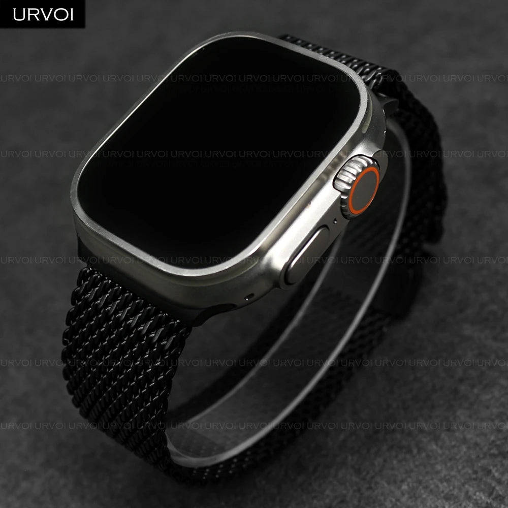 URVOI Band for Apple Watch Ultra 4 3 2 Series 12 11 10 SE3 Stainless Steel Mesh Strap for iWatch Secure Parachute Buckle 46 49mm