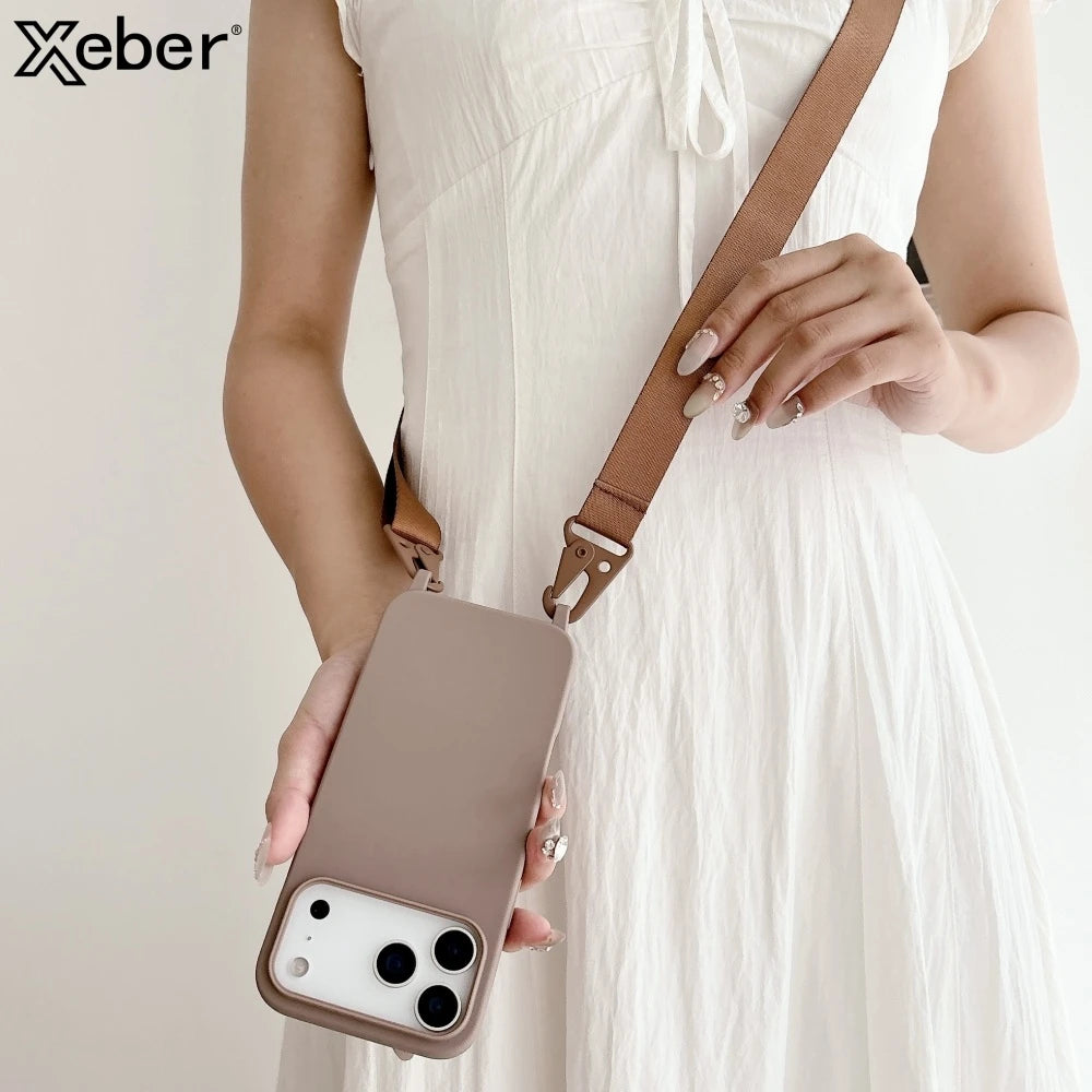 Crossbody Necklace Strap Lanyard Matte Silicone Case For iPhone 17 16 15 14 Pro Max 11 12 13 XR X XS 8 Plus SE Shockproof Cover