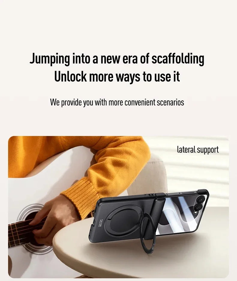 Magnetic Wireless Charging Matte Case For Samsung Galaxy Z Flip 8 7 With Rotating Bracket Hinge Tempered Film Shockproof Cover