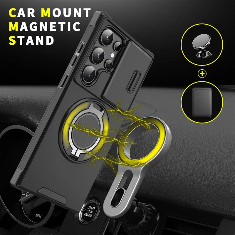 Armor Case For Samsung Galaxy S25 Ultra S24 S23 S22 S21 Plus S20 FE Note 20 Ultra Slide Camera Lens Protection Shockproof Cover
