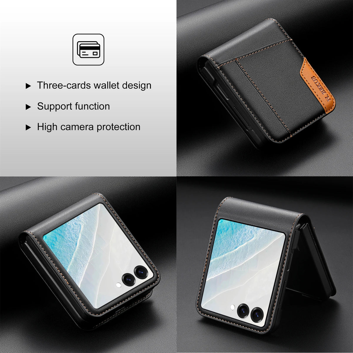 Flip Leather Phone Case For Samsung Galaxy Z Flip 8 7 FE 6 5 4 3 5G Flip7 Flip8 Wallet Card Holder Phone Bag Book Cover Etui