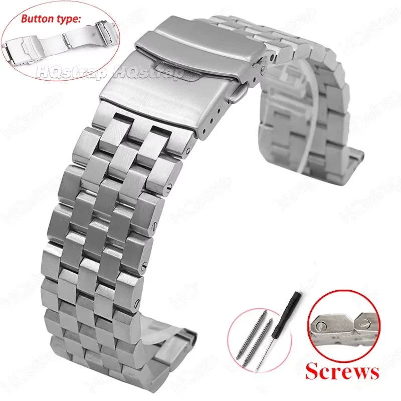 Full Solid Stainless Steel Strap 18mm 20mm 22mm 24mm 26 High Quality Watch Band Flat Interface Wristband with Tool  Accessories