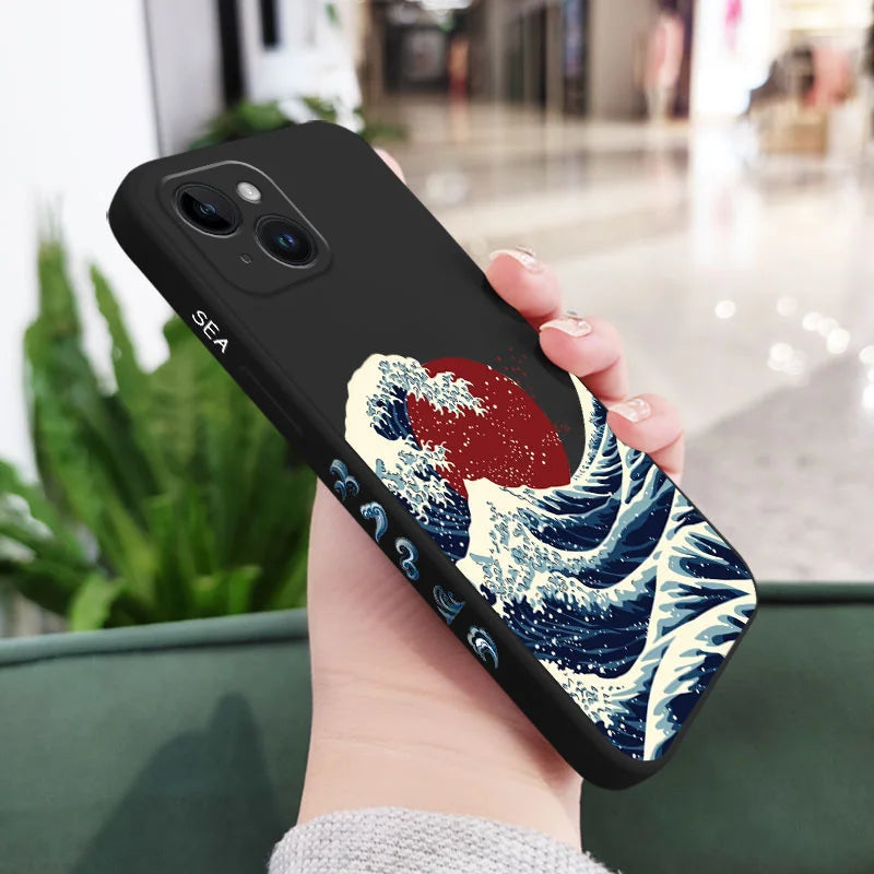 Red Sun Sea Waves Phone Case For iPhone 17 Air 16 16E 15 14 13 12 11 Pro Max Mini X XR XS  8 7 Plus 6 6S Plus Cover