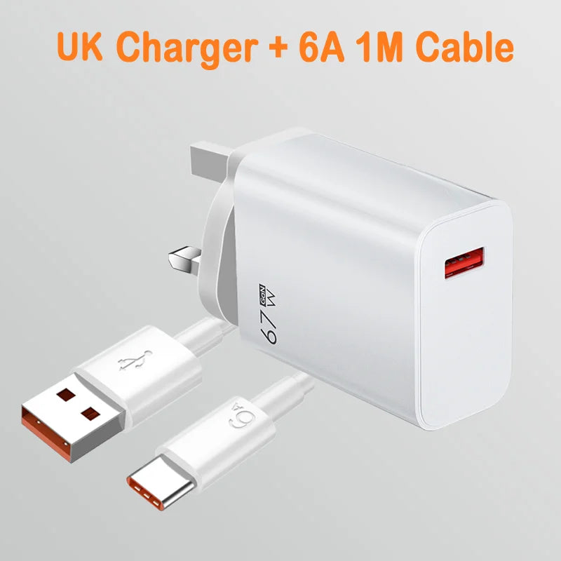 67W Fast Charger GaN USB Type C Power Adapter with Type C Cable USB High Speed Wall Charger For Xiaomi 17 15 14 Ultra Redmi Note
