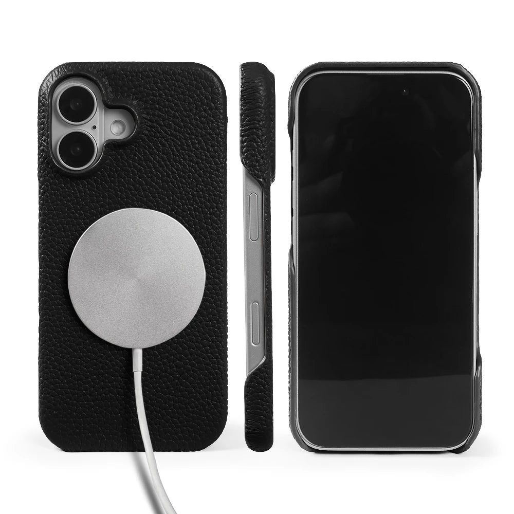 For Magsafe Lychee Pattern Genuine Leather Case for iphone 17 Pro Max Air 16 17e 16e 15 14 Plus 13 12 Mini Phone Case Back Cover