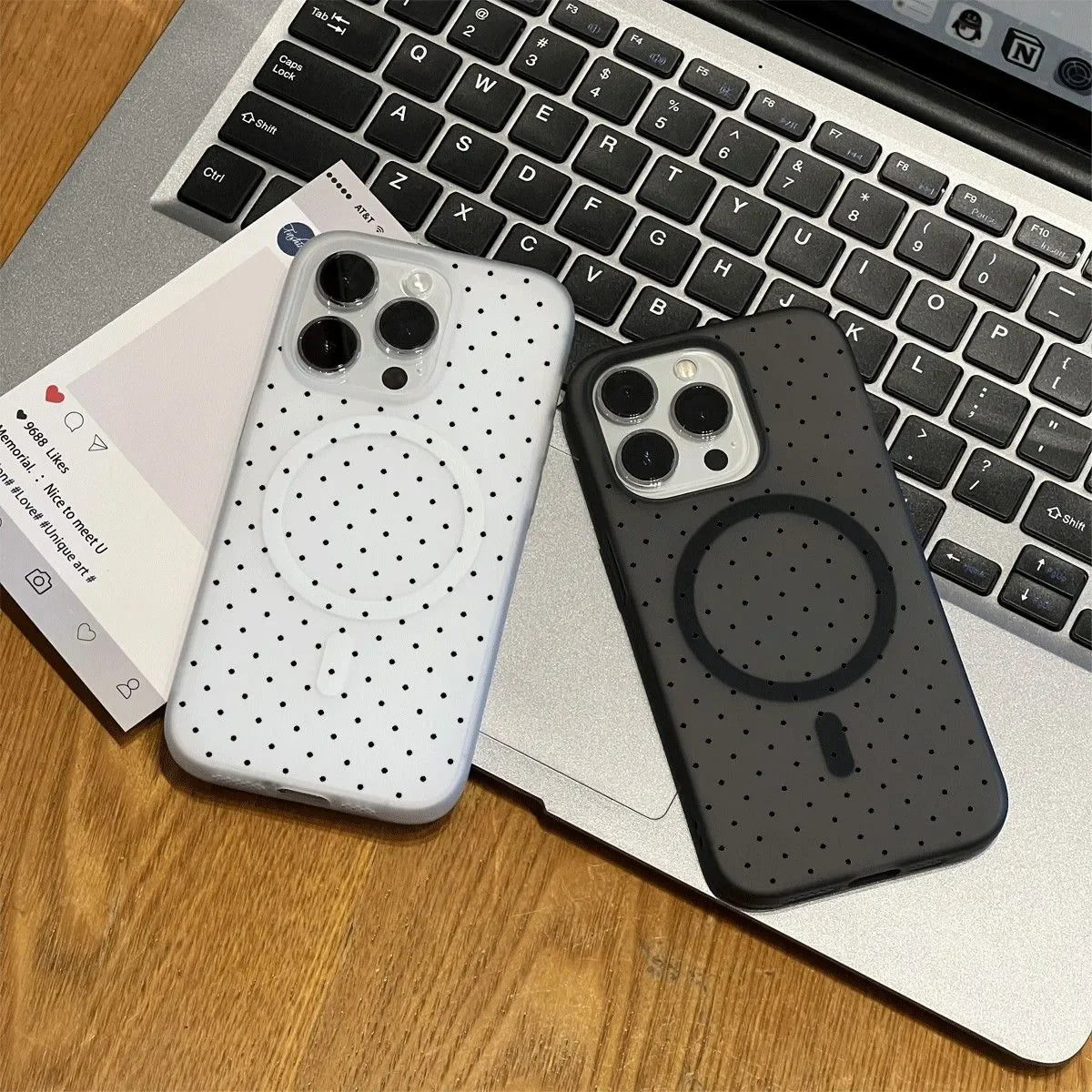 Black Polka Dot For Magnetic Wireless Charging Phone Case For iPhone 17 16 15 14 13 12 11 Pro Max PLUS 17air 16e Matte Cover