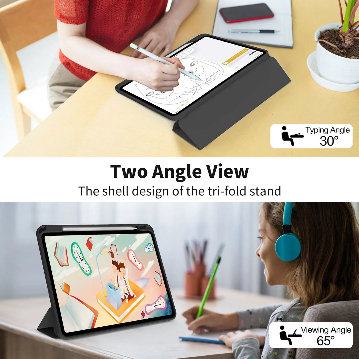 For iPad Pro 11 inch 4/3/2th Generation with Pen Slot Case,For iPad Pro 11-inch(M4)2024 Trifold Stand TPU Soft Back Tablet Cases