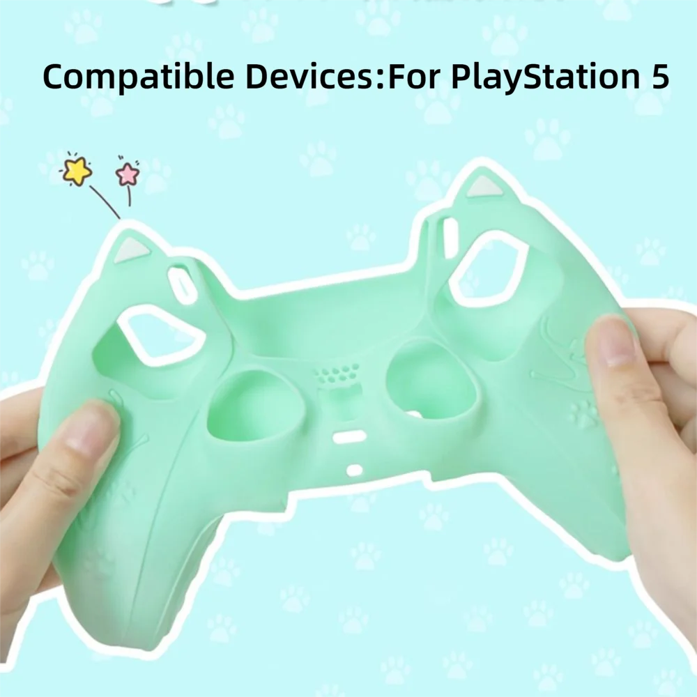 Silicone Controller Case Set Cat Paw with Sticker Controller Skin with Thumb Grip Caps Anti-slip Protective Shell Cover for PS5